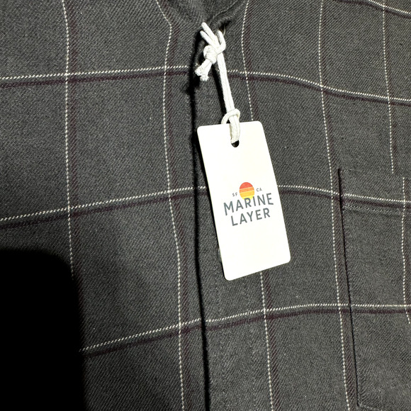 Marine Layer Flannel Button Up Shirt Men's 2XL Gray Windowpane Plaid Balboa - Picture 4 of 14